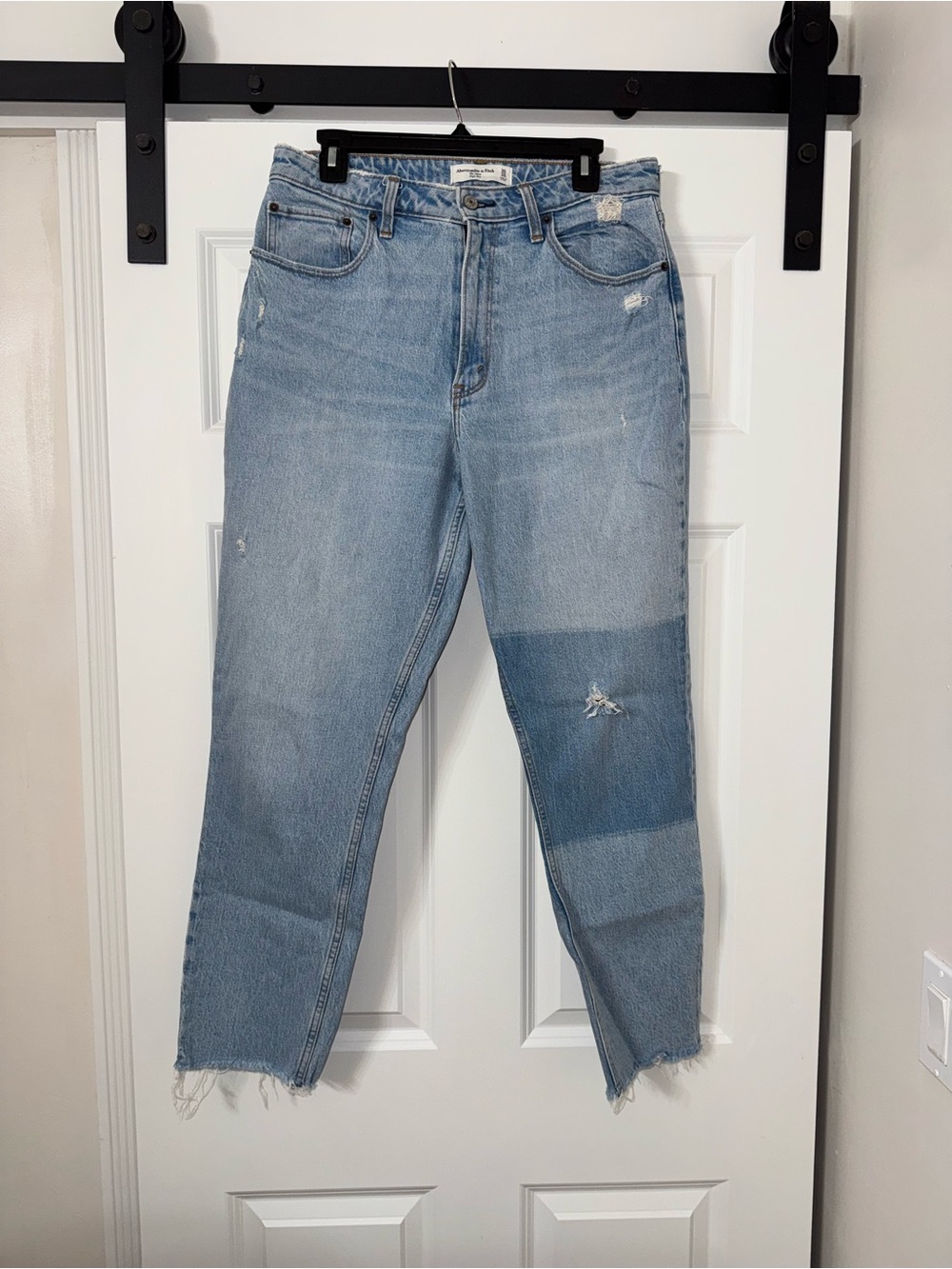 Abercrombie & Fitch Light Blue Cropped Distressed Jeans